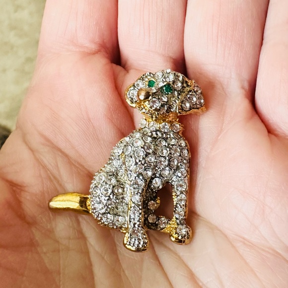 Jewelry - Vintage Crystal Dog Pin Brooch Gold Tone